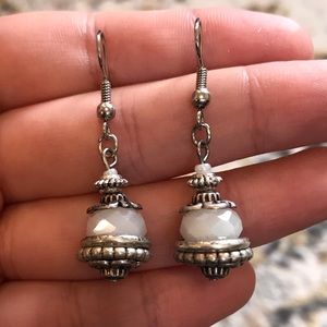 Handmade White and Silver Drop Earrings
